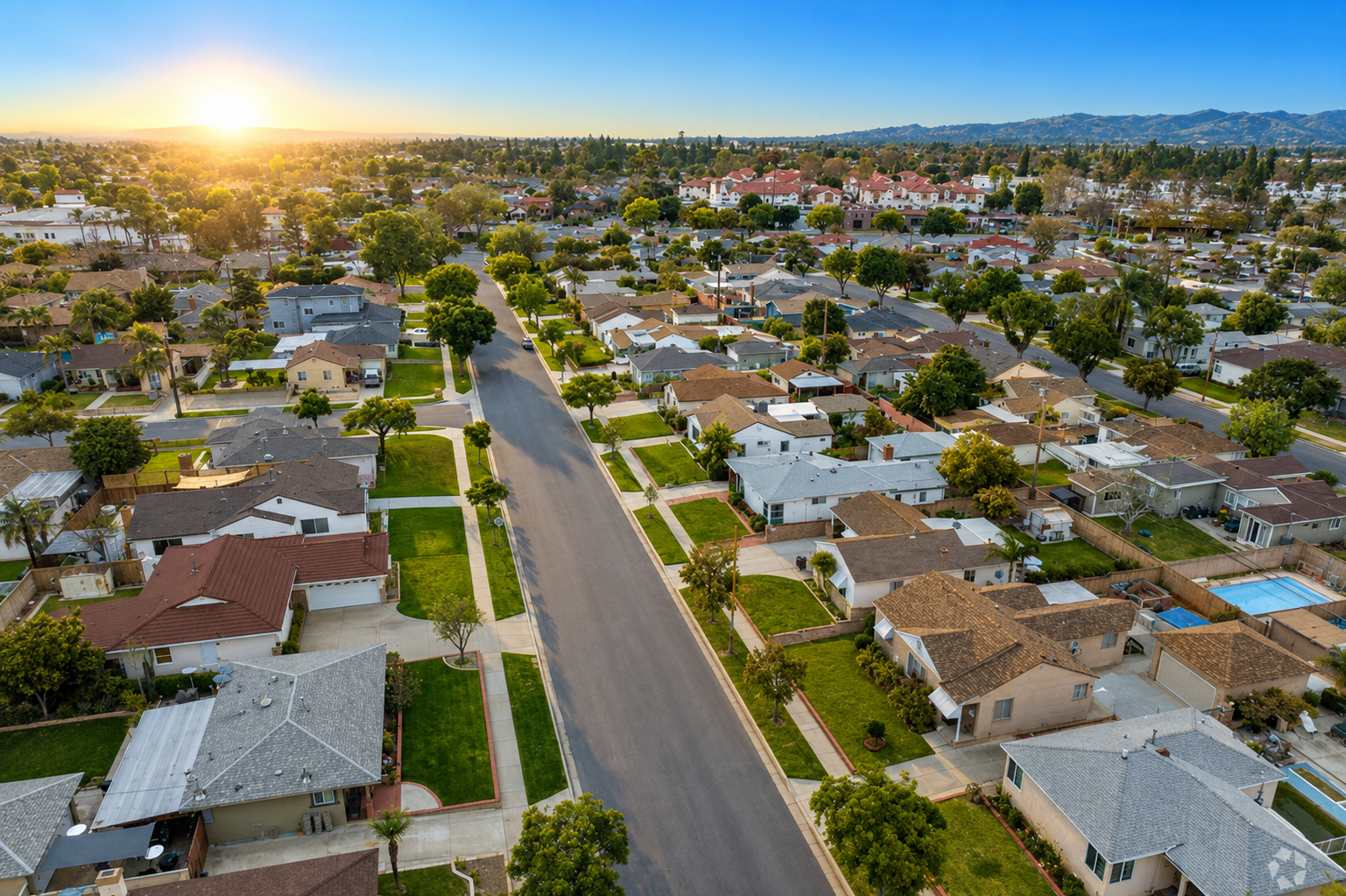 Aerial view of a Southern California residential neighborhood